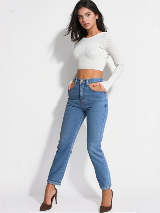 Blue Wash High Waist Jeans