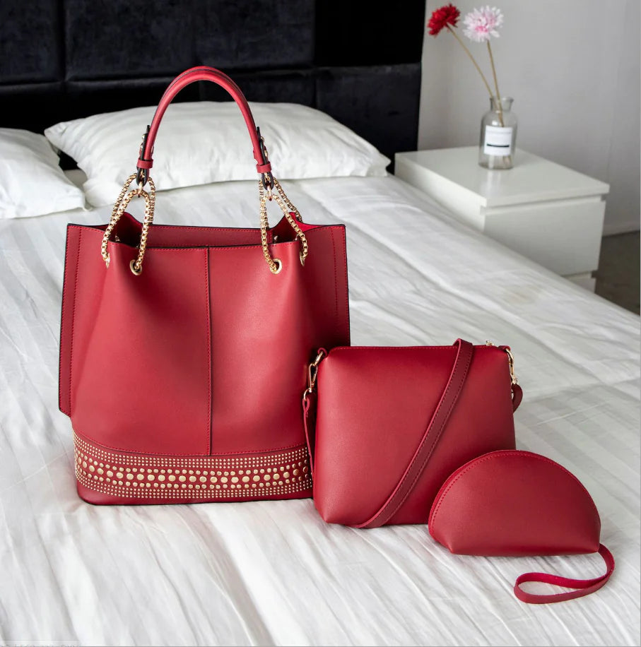 Shoulder Bag Set - Solid Color Three-Piece Collection