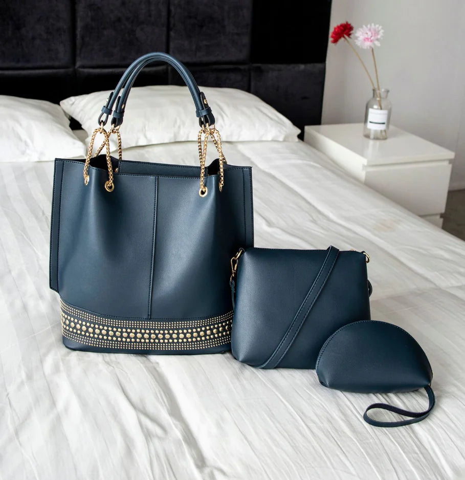 Shoulder Bag Set - Solid Color Three-Piece Collection