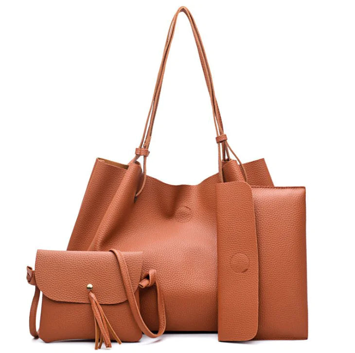 Lychee Pattern 4-Piece Set: Shoulder & Crossbody Bags